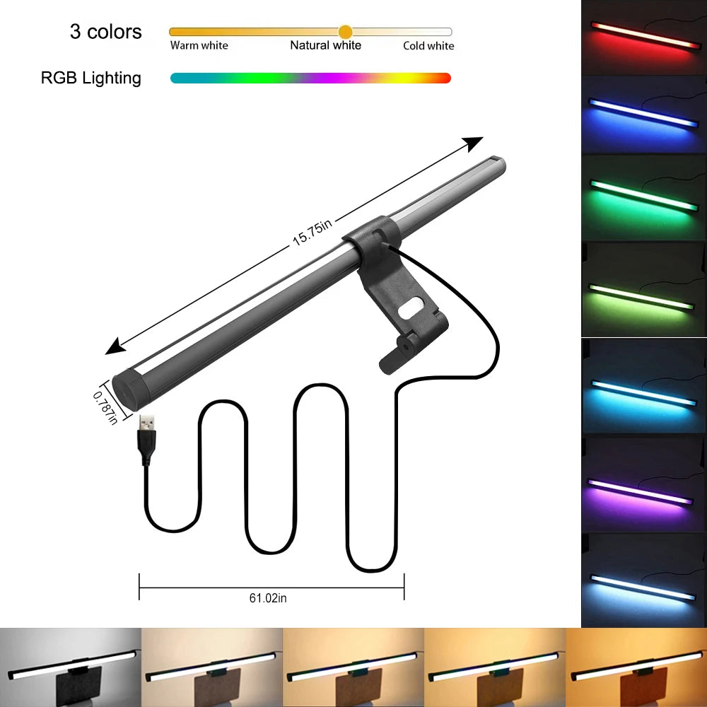 Dimming Lighting Computer Monitor Screen Light Bar LED Desk Lamp Monitor Light Bar Eye-Care Stepless Table Lamp for Work Gaming