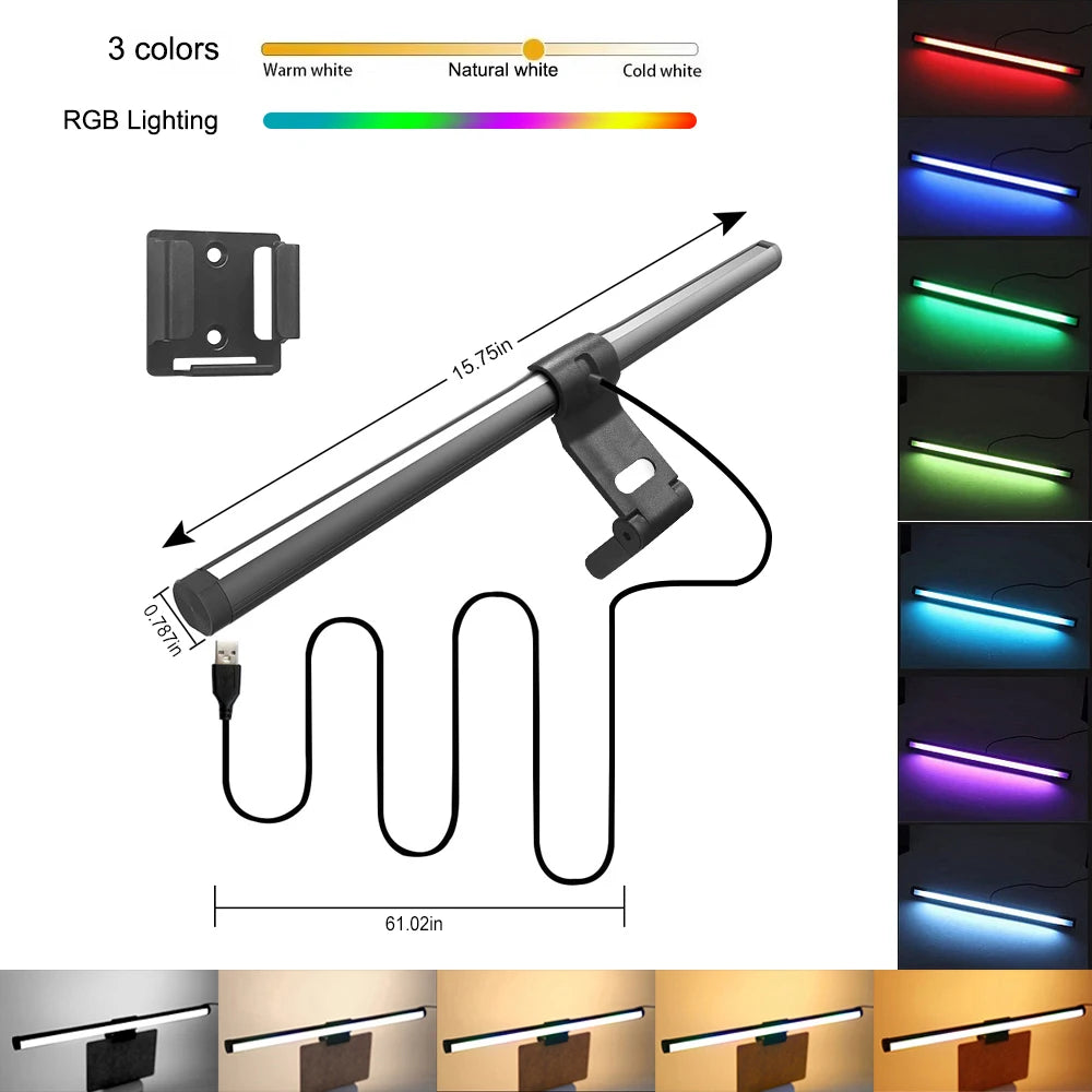 Dimming Lighting Computer Monitor Screen Light Bar LED Desk Lamp Monitor Light Bar Eye-Care Stepless Table Lamp for Work Gaming